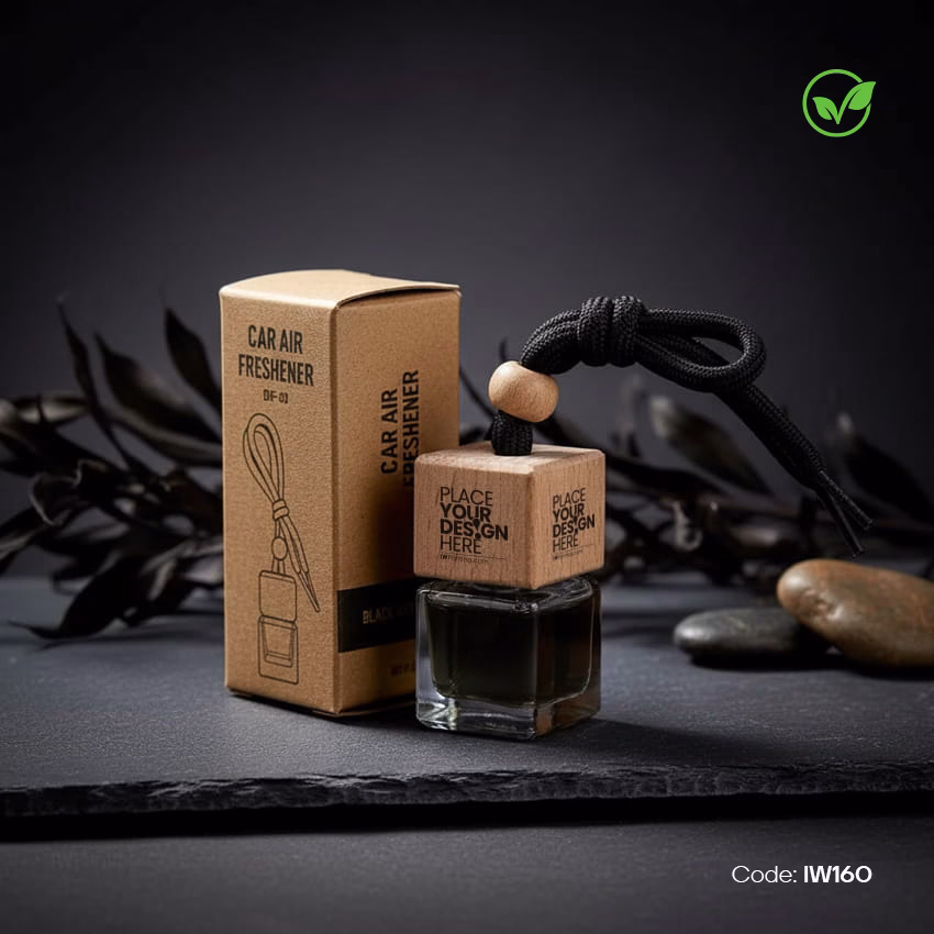 Hanging Car Diffuser Bottle with Bamboo Lid – Black Ice Fragrance