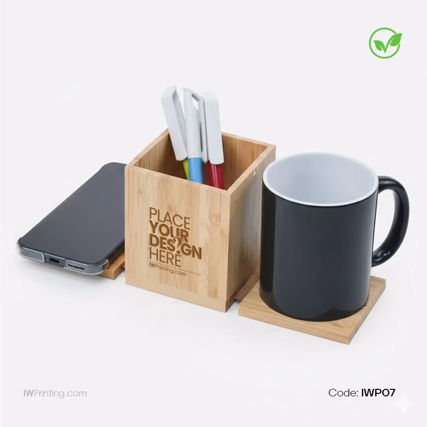 Foldable Fast Wireless Charging Pad 15W with Mug Warmer & Pen Holder_ Corporate Gifts _ IWPrinting
