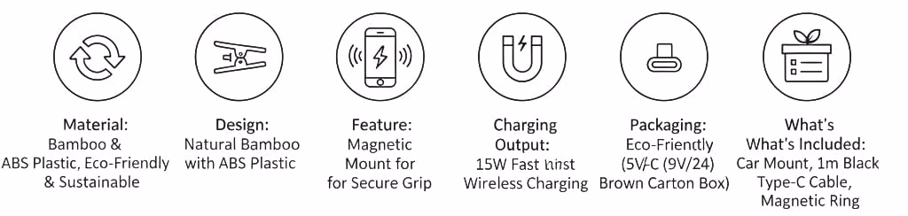 Eco-Friendly Bamboo Wireless Car Charger (15W) Corporate Gifts Printing | IWPrinting.com
