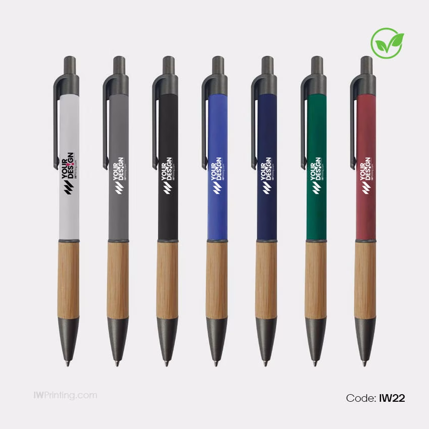 Push Button Ballpoint Pens with Bamboo Grip _ IWPrinting.com _ Promotional Pen Printing
