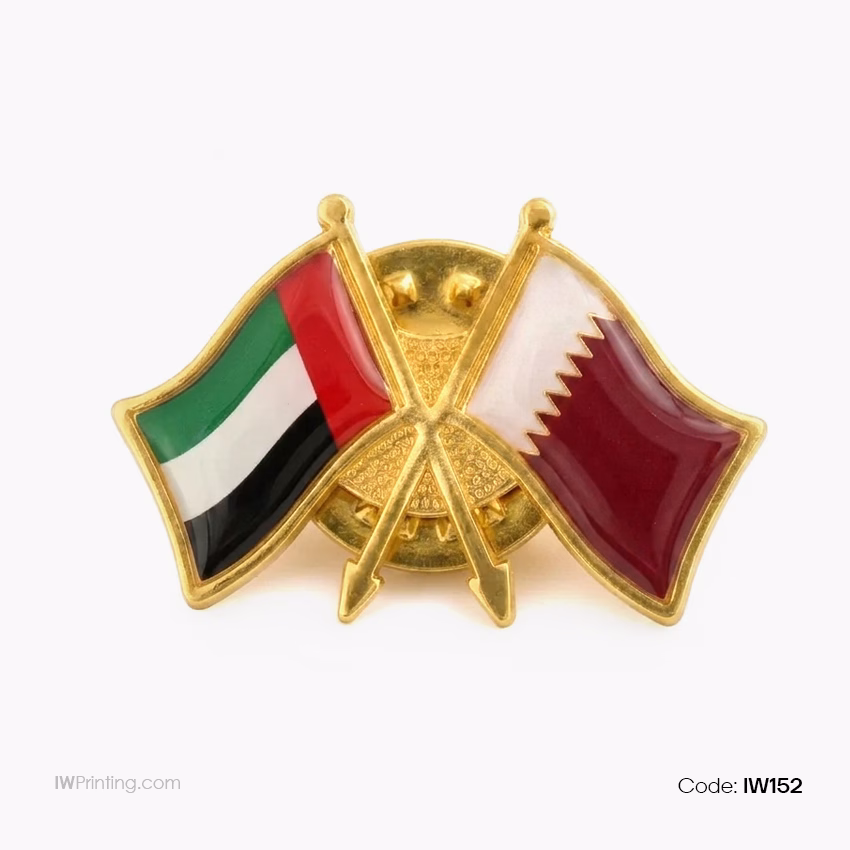 UAE–Qatar Twin Flag Metal Badge in UAE - IWPrinting- order online