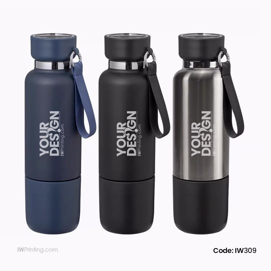 Multi-Purpose Double Wall SS Bottle with Cup Base & Carry Lanyard – 500ml